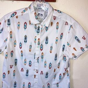 Denim‎ & Flower White with Speed Boats of Varied Colors Button Down Shirt